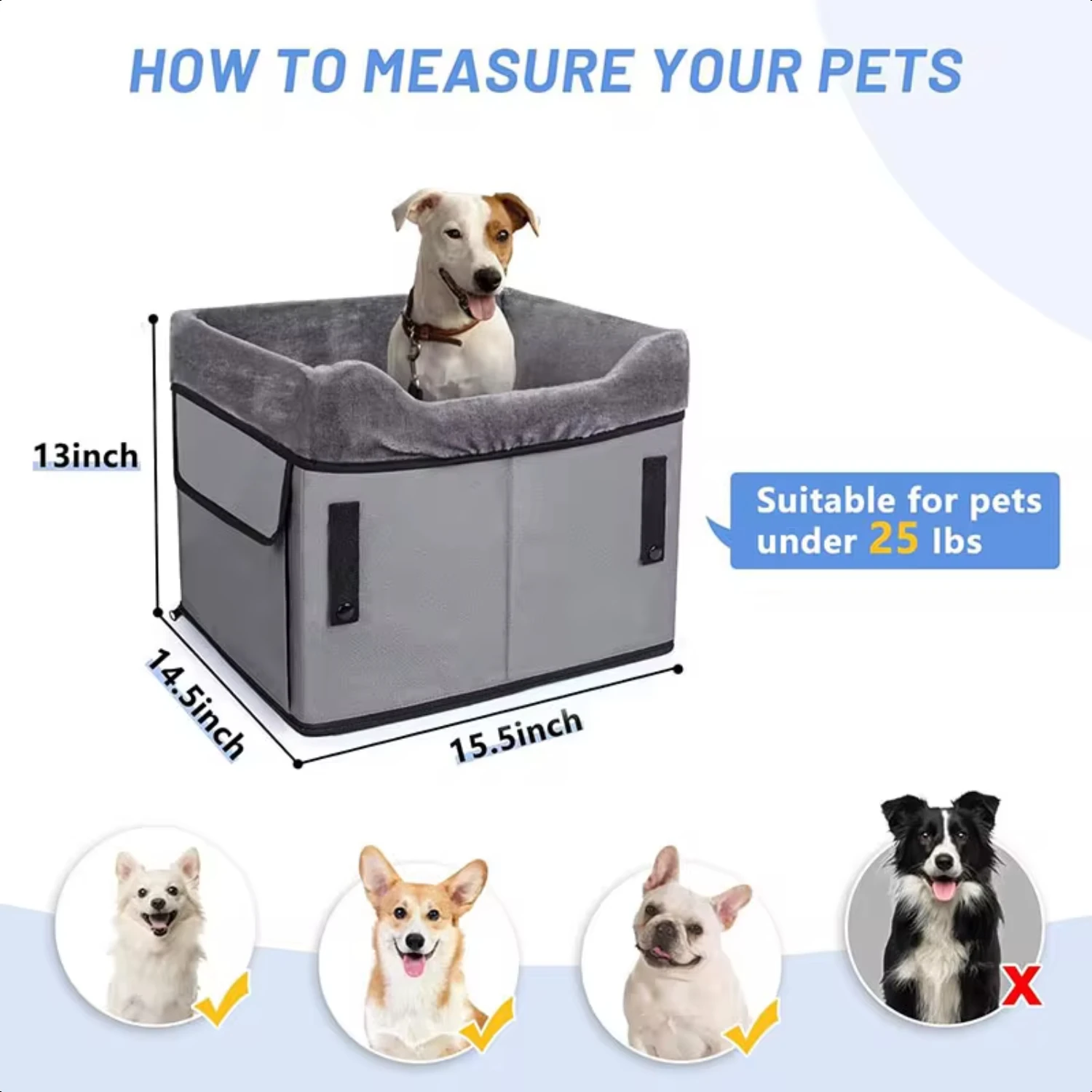 Pet Portable Elevated Lookout Dog Car Booster Seat Travel Carrier Bed with Safety Leash Small Dogs Cats