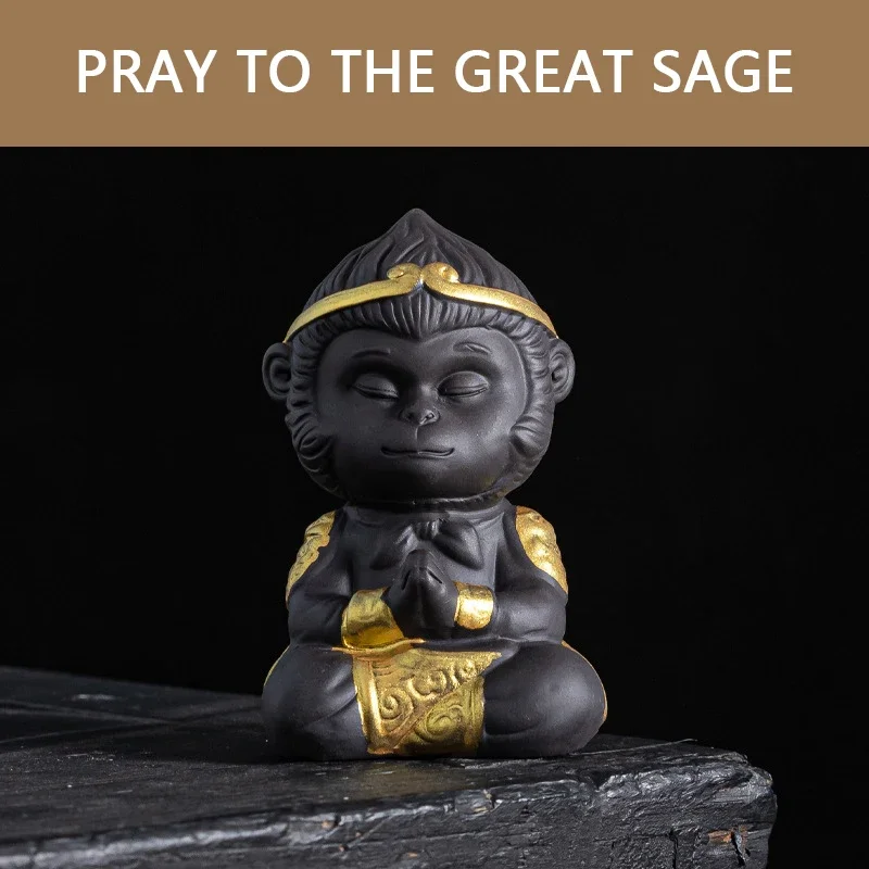 【Hot Sales】Tea Pet Purple Clay Ceramic Sky Great Sage Great Sun Wukong Handmade Tea Ceremony Tea Art Financial Tea Set