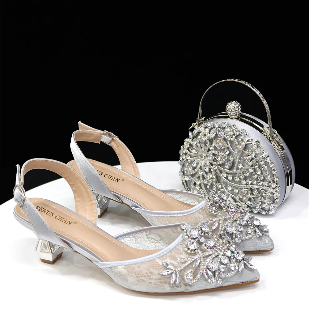 

Doershow High Quality African Style Ladies Shoes And Bags Set Latest SILVER Italian Shoes And Bag Set For Party HTG1-1