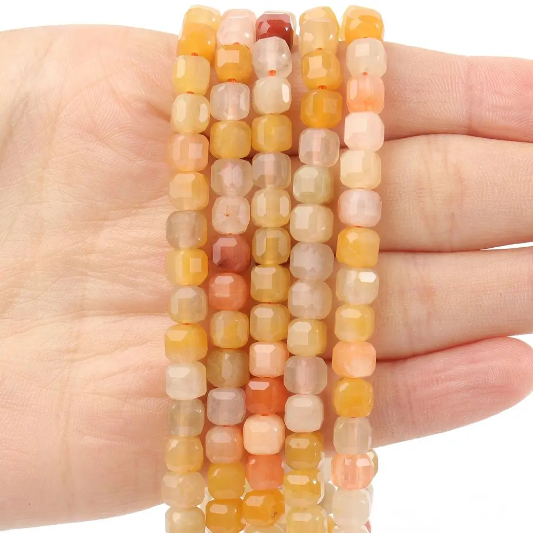 

5mm Natural Golden Silk Jade Faceted Square Cube Stone Beads for Jewelry Making Diy Bracelet Necklace Beading Accessories