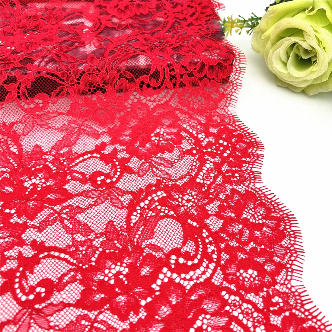 3y/Lot Width 9 3/4 Inch (25cm) No-Elastic Pink Red Eyelash Lace Trim 2