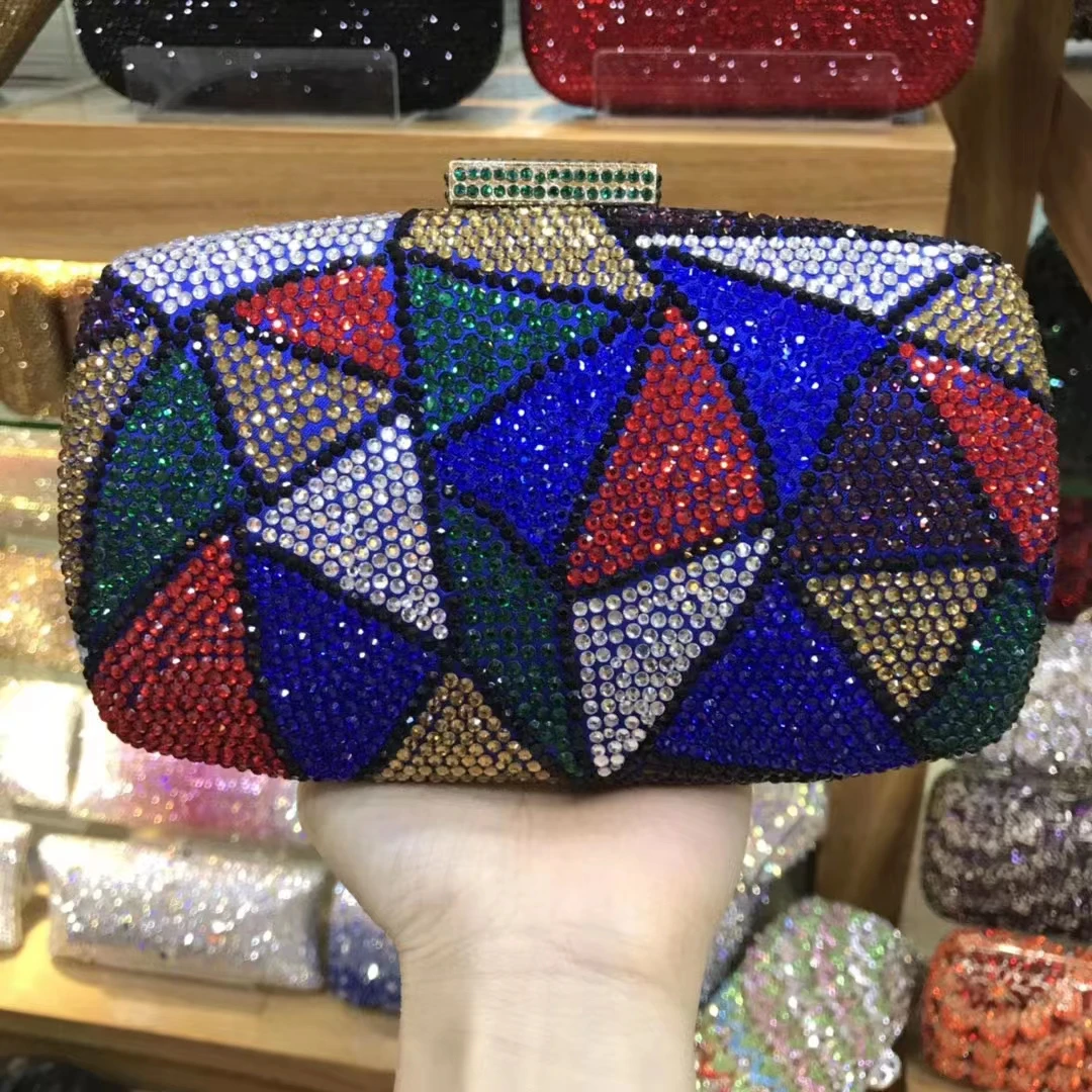 Women Navy Blue Stones Minaudiere Lady Clutch Bags Rhinestone Handbag Women Party Prom Evening Bag Bridal Clutches Wedding Purse