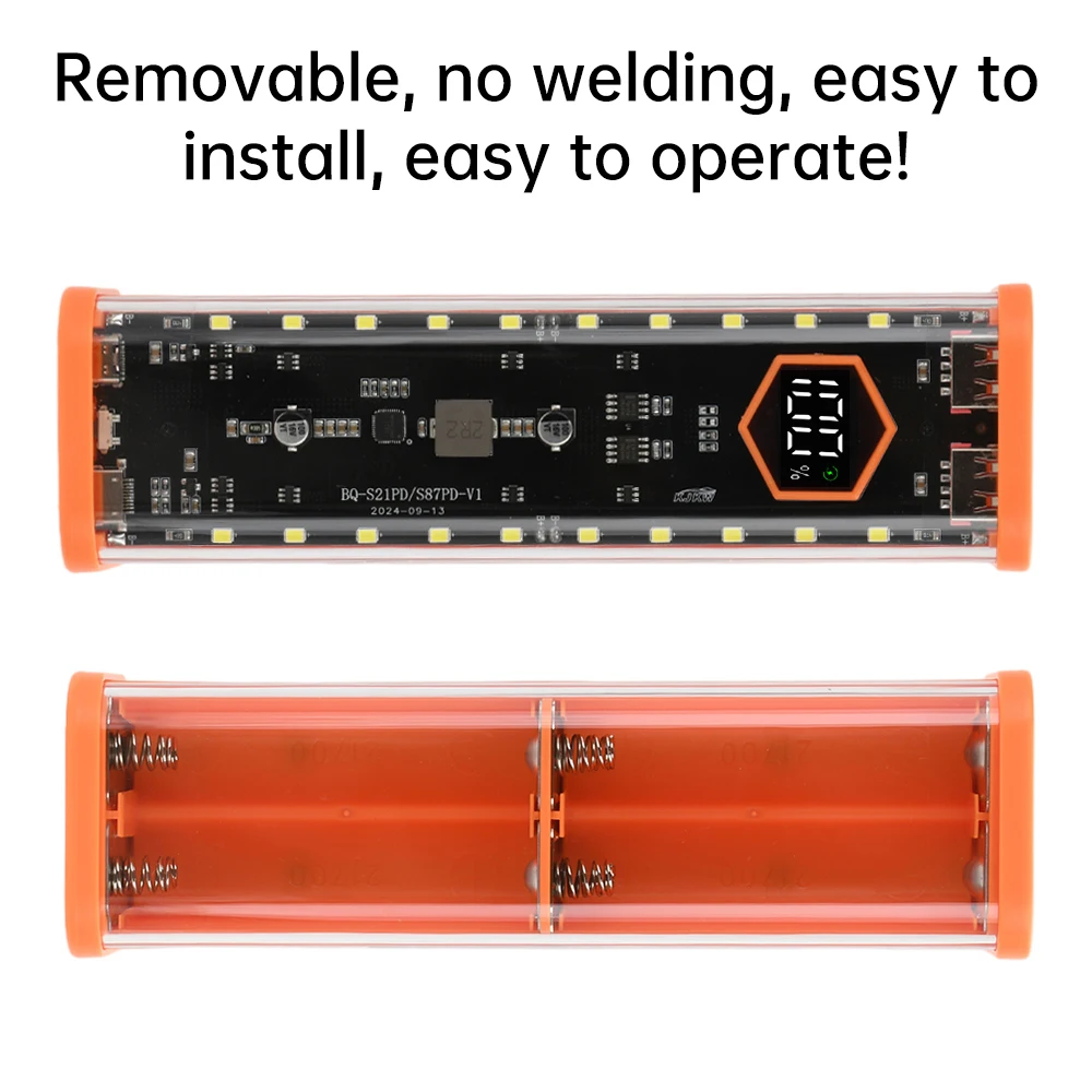 21700 파워 뱅크 8 슬롯 21700 DIY 배터리 보관함 디지털 디스플레이 듀얼 고속 충전 USB 타입 C 인터페이스 배터리 홀더 케이스