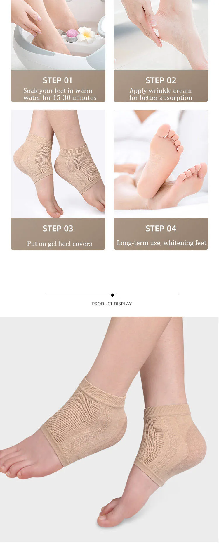 Fersenschutz Mesh Gel Silikon Fersensocken Fußabdeckung Feuchtigkeitsspendende Anti-Verschleiß Anti-Trocken Rissige halbe kurze Socken Fersenabdeckung Pads – Detail 8