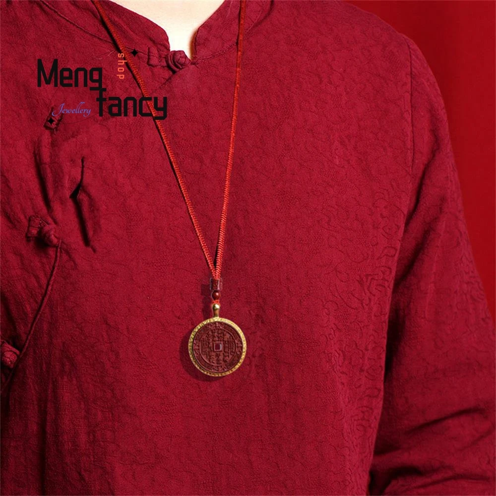 High Content Cinnabar Gold Plated Inlaid A Three-Dimensional Engraved Mountain Ghost Coin Pendant Exquisite Fashion Fine Jewelry