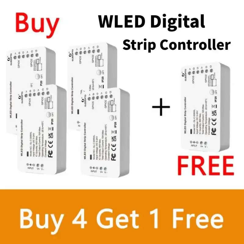 

1-4PCS GLEDOPTO WLED 5-24V WS2812B WS2811 SK6812 TM1814 WS2813 LED Light Strip Controller APP Control 100 Dynamic Lighting Modes