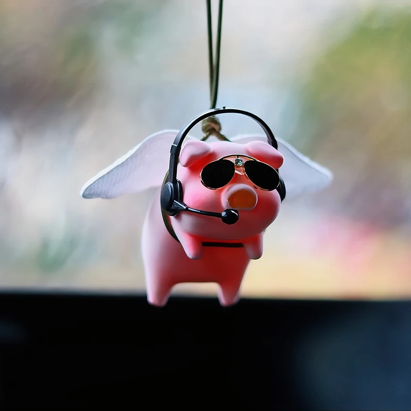 Cute Car Interior Decoration Funny Pilot Pig Auto Rearview Mirror Hanging Pendant For Gift Car Interior