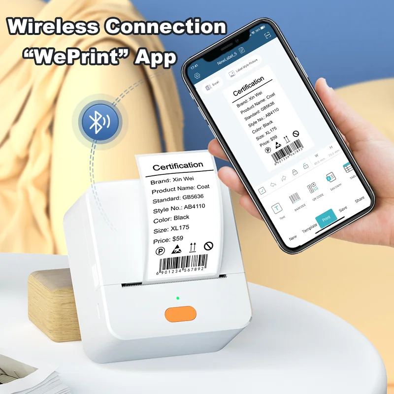 DETONGER P1 미니 자기 접착 휴대용 열 라벨 프린터, 비즈니스 홈 오피스 무선 잉크 없는 로고 스티커 프린터