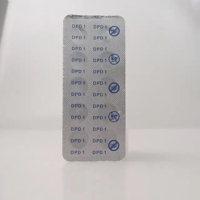 แท็บเล็ตทดสอบคลอรีนในน้ำ100ชิ้นชิ้นชิ้นทดสอบคลอรีน DPD1เร็วภาพได้ในระดับสูงแท็บเล็ตสำหรับทดสอบคลอรีนในน้ำ 3