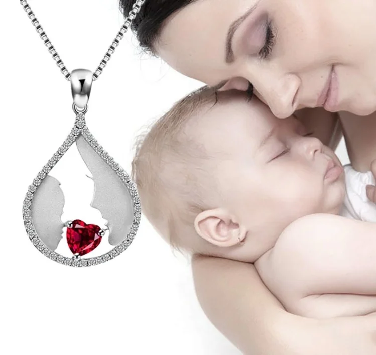 ANGLANG Charming Gifts Stylish Jewelry Ruby Cubic Zirconia Heart Pendant Chain Necklace for Women Girl Mom Girlfriend Wife |