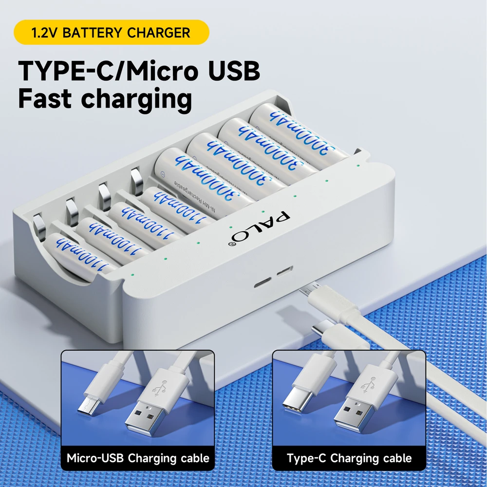 

PALO 8 Slots 1.2V USB Smart Battery Charger Fast Charging LED Display for AA AAA NiMH NiCd Rechargeable Battery LR3 LR6 Battery