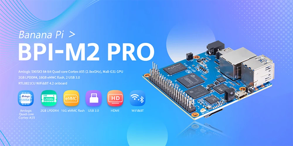 Banana Pi BPI M2 pro Quad-Core Cortex-A55 2.0 GHz 2GB RAM 16GB Storage Mali-G31