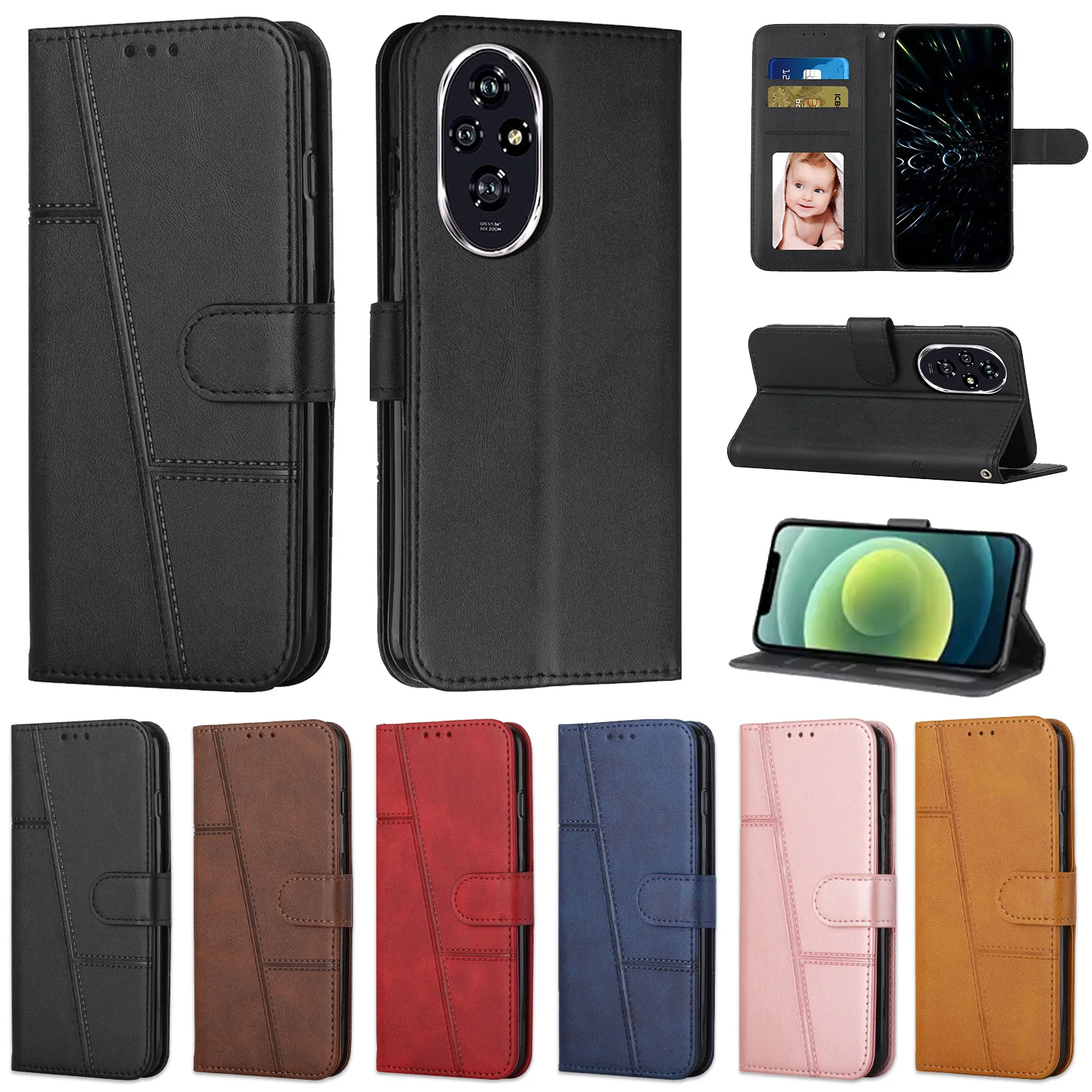 Leather Phone Case Wallet with Card Holder and Strap - Premium Flip Cover