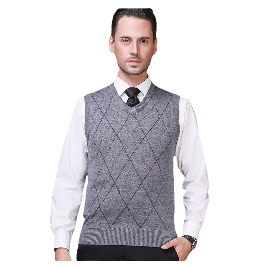 2020 New Autumn Winter Men's Wool Sweater Pullover Sleeveless Basic Knit Vest Casual Fashion V Neck Striped Plus Size 3XL