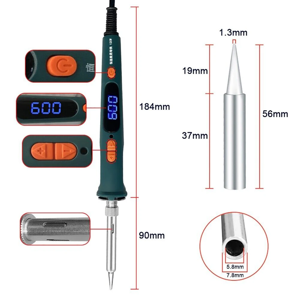 

1 Set Soldering Iron Digita Digital Display Soldering Pen Welder Supplies Welding 120W Adjustable Electric LED