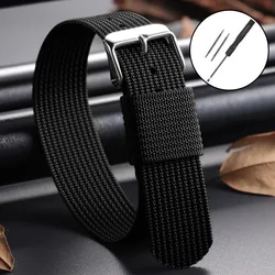 Braided Nylon Strap - Men's Army Sports Breathable Watch Band Wristbelt - Gold Buckle (Black)