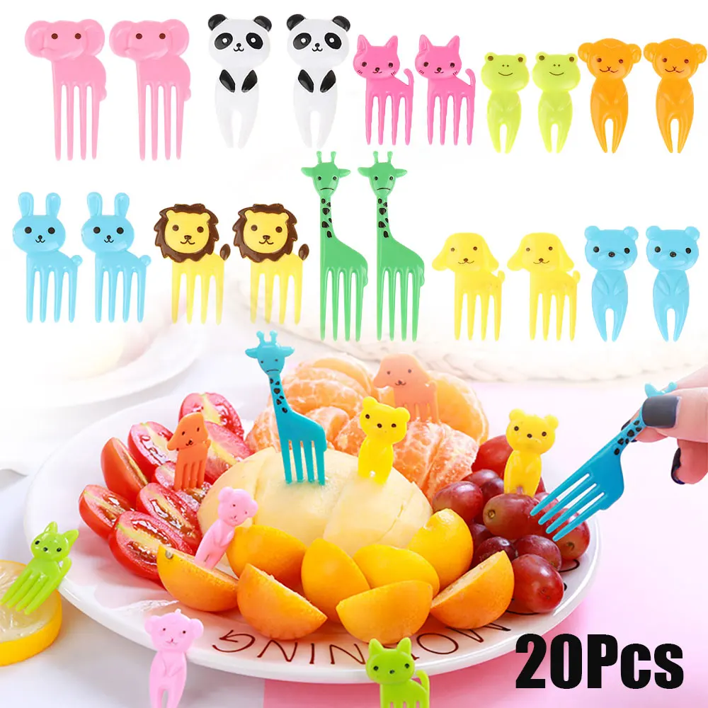 Mini Forks Animal Food Picks Kids Cute Fruit Fork Bento Box Decor Reusable Cartoon Children Snack Cake Dessert Lunch Pick Fruit Fork Food Picks