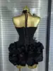 Rouge noir femmes Sexy licou pleine fleurs 2 pièces moulante Mini robe de pansement célébrer discothèque fête d'anniversaire tenue