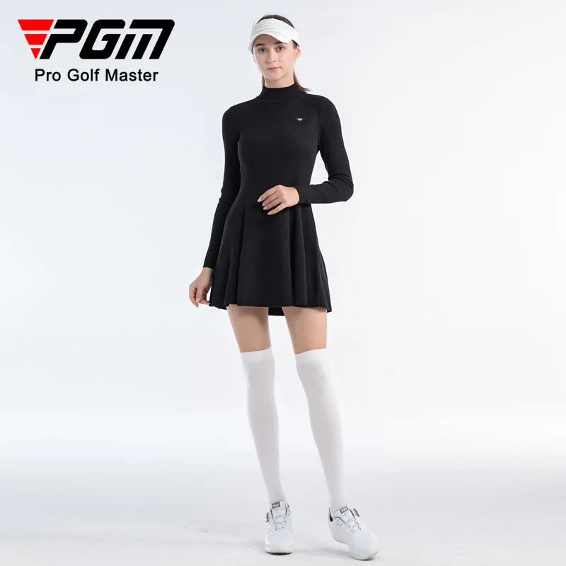 PGM Golf Women's Woven Dress Round Neck Sweater Slim Fit Autumn Winter Tennis Warm Skirt QZ093
