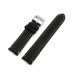 Vintage Genuine Leather Watch Strap with Quick Release Pin Buckle - Universal Bracelet Wristband Accessories - 22mm (Black)