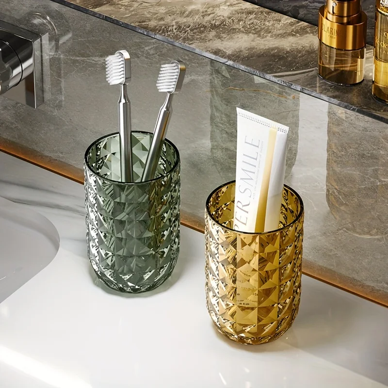 1 pezzo Bicchiere per collutorio in plastica lucida di lusso per il bagno - Salvaspazio per riporre lo spazzolino da denti_voghion.com