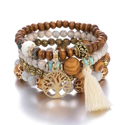 Boho Tree of Life Bracelet Set with Tassel Charms and Wooden Beads (3)