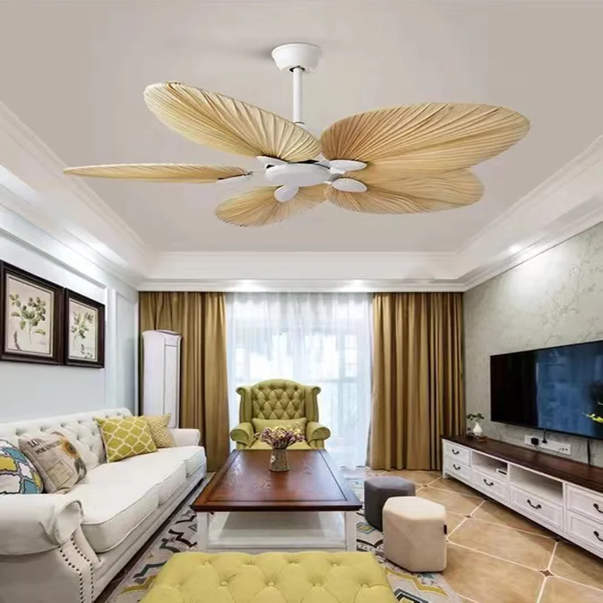 American style retro ceiling fan, high-quality natural banana leaf decorative ceiling fan DC110-220V, natural breeze decorative