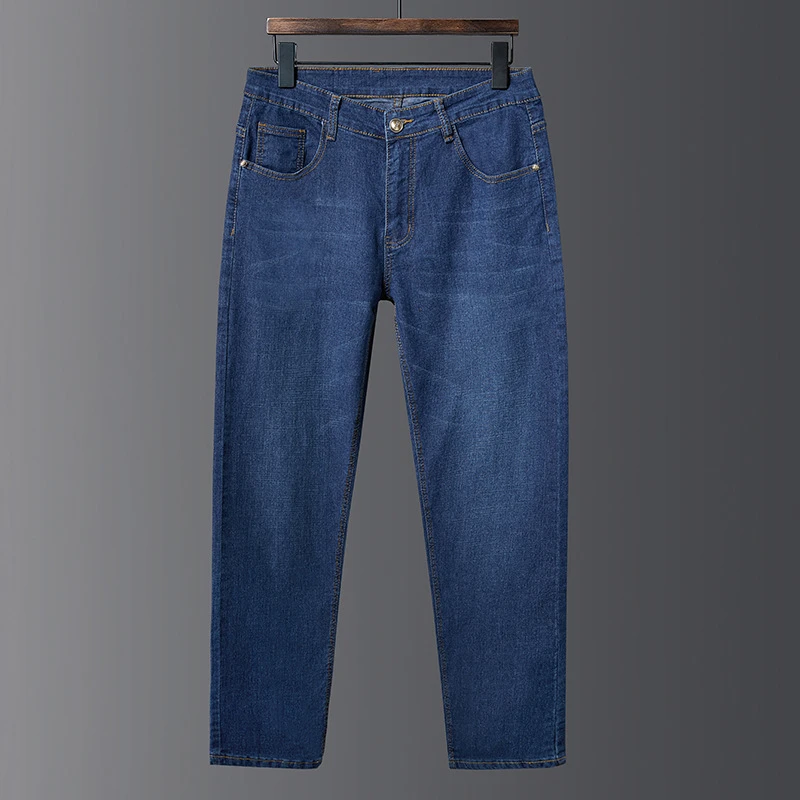 

Джинсы мужские большого размера, эластичные брюки из денима, модная одежда в стиле хип-хоп, синие смарт-джинсы для мужчин, 082