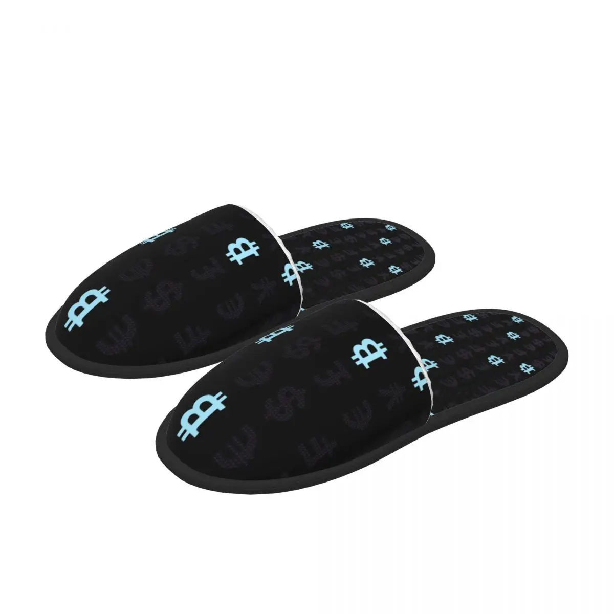 

Men Women Plush Indoor Slippers Vintage Bitcoin Logo Pattern Blue Warm Soft Shoes Home Footwear Autumn Winter 2023