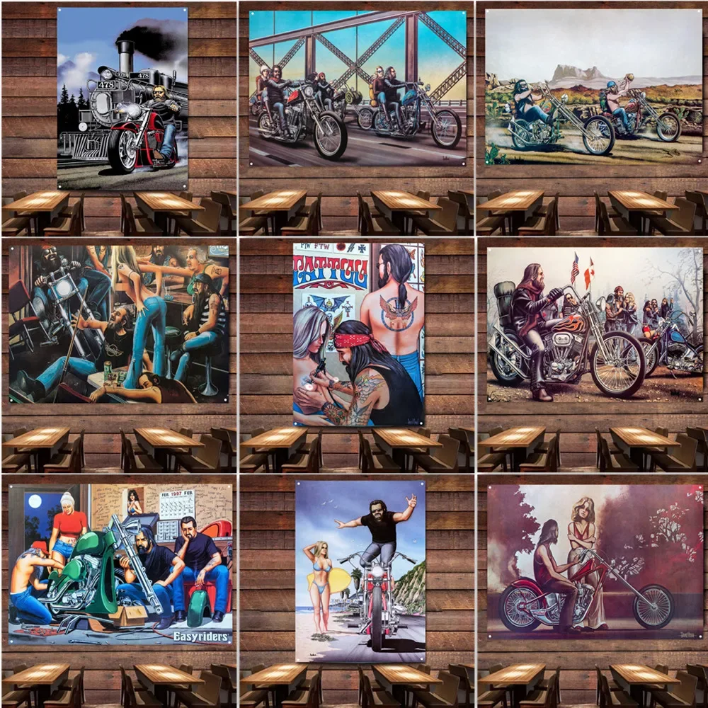 

Retro Easy Rider Wall Art Flag Tapestry Motorcycle Biker Poster Wall Charts Garage Car Repair Shop Gas Station Home Decor Banner