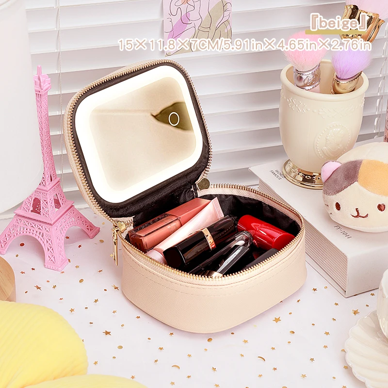 حقيبة مستحضرات تجميل LED متكاملة، مزودة بأضواء ومر...