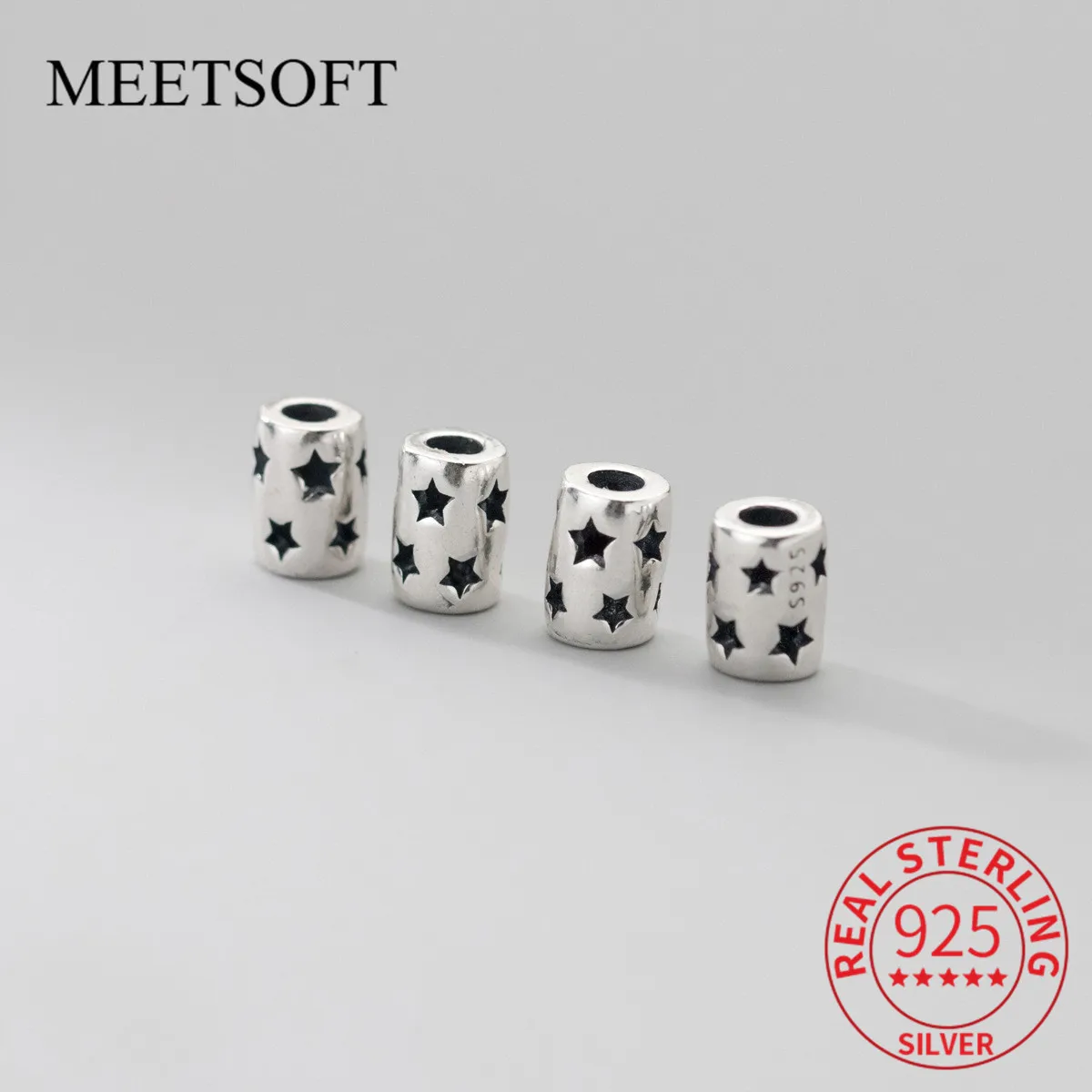 

MEETSOFT S925 Стерлинговое Серебро, ажурные овальные звезды, бусины 5 мм, украшения «сделай сам», плетеные искусственные украшения ручной работы, оптовая продажа