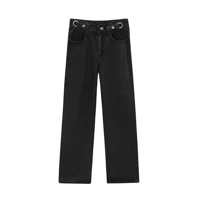 versace jeans couture Women's Pants 2022 Streetwear Straight Solid Color High Waist Trouser Baggy Fashion Girl All-Match Wide Leg Denim Pants Female flare jeans