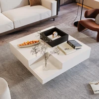 Table basse brillante pour salon avec boîte de rangement amovible, effet lumineux LED 3