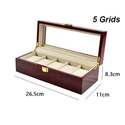 WellZone Eco - Friendly Red Wooden Watch Display Case with Multiple Compartments (Red 5 Slots)