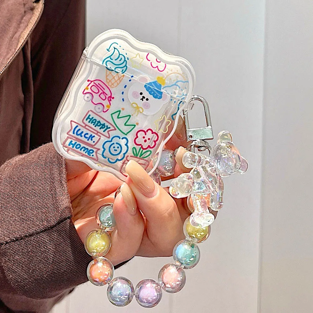 Colorful Graffiti Bracelet Cover For Apple Airpods 2 3 Soft Cute Bear Sun Flower Earphone Protector Case for Airpods Pro AirPod