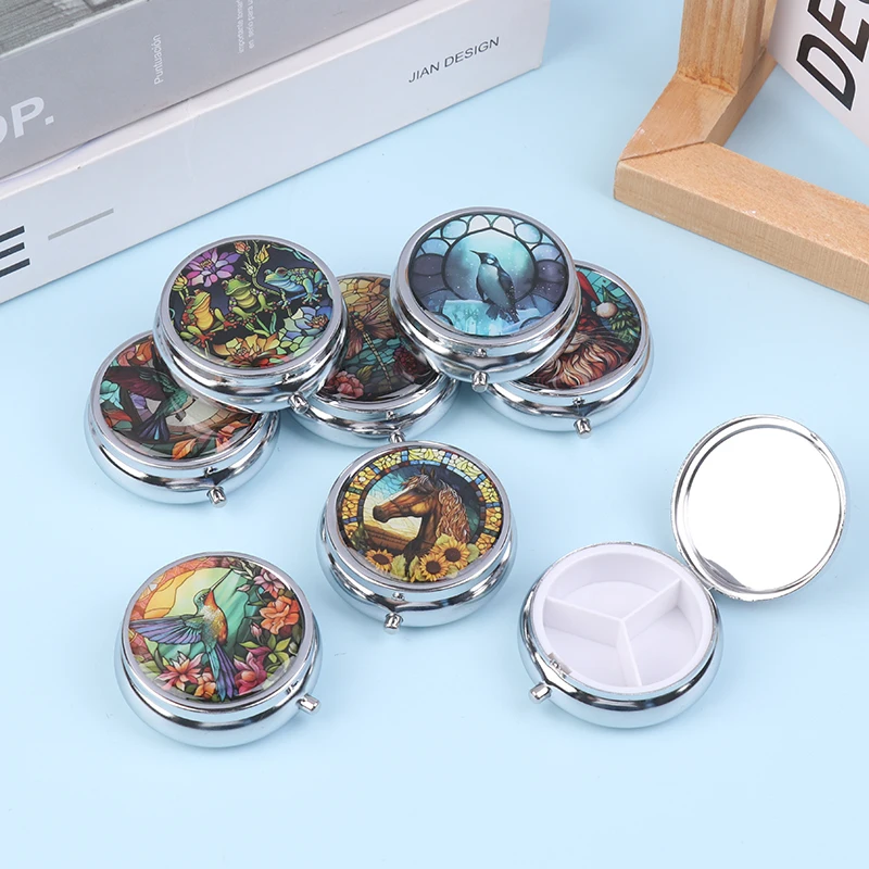 Leaf Dragonfly Round Pill Box 3 Compartment Mini Decorative Pocket Purse Portable Travel Medicine Tablet Vitamin Holder Orga 1pc storage box