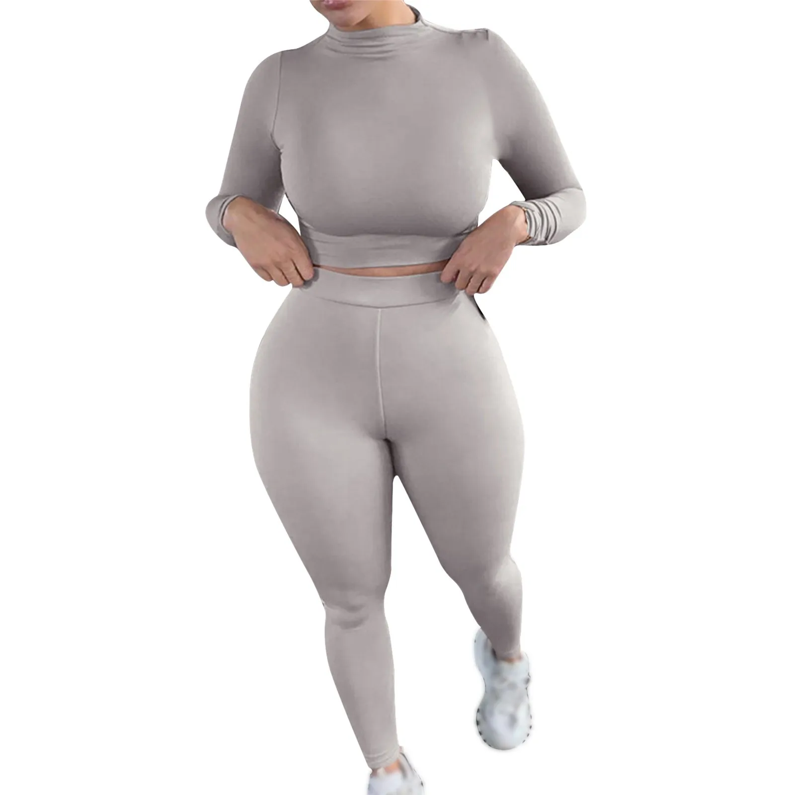 

Women's Two Piece Sets Spring Autumn Tracksuits High Waist Stretchy Sportswear Hot Crop Tops and Leggings Matching Outfits