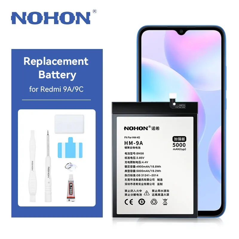 NOHON BN56 Battery Replacement for Xiaomi Redmi 9A Redmi 9C POCO M2 Pro 5000mAh High Capacity Battery for Redmi 9A 9C POCO M2Pro