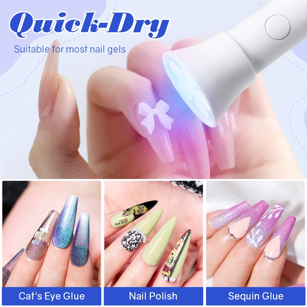 Portable Handheld UV LED Flashlight Nail Lamp 6 LED Beads Quick Dry USB Nail Dryer 18W Machine Nail Gel Dry Nail Art Tool 5