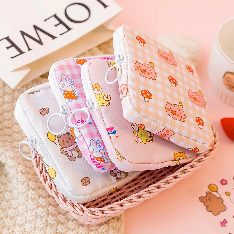 Period Pouch Portable Tampon Storage Bag,Tampon Holder for Purse Feminine  Product Organizer,Cartoon Cats and Fish Bone
