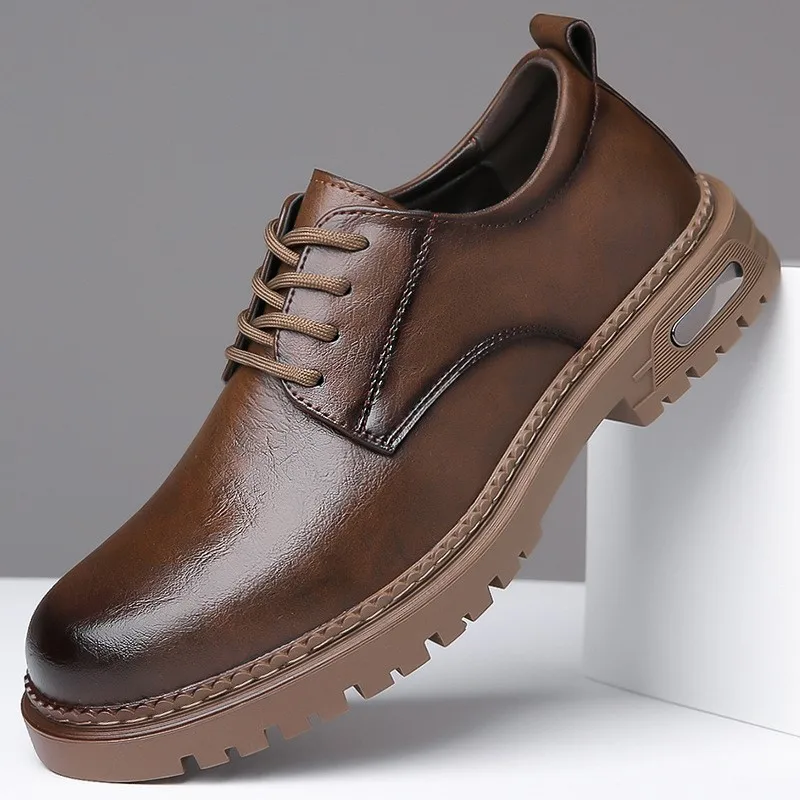 Men's Street Fashion Genuine Leather Hard Wearing Lace-Up High Top Shoes