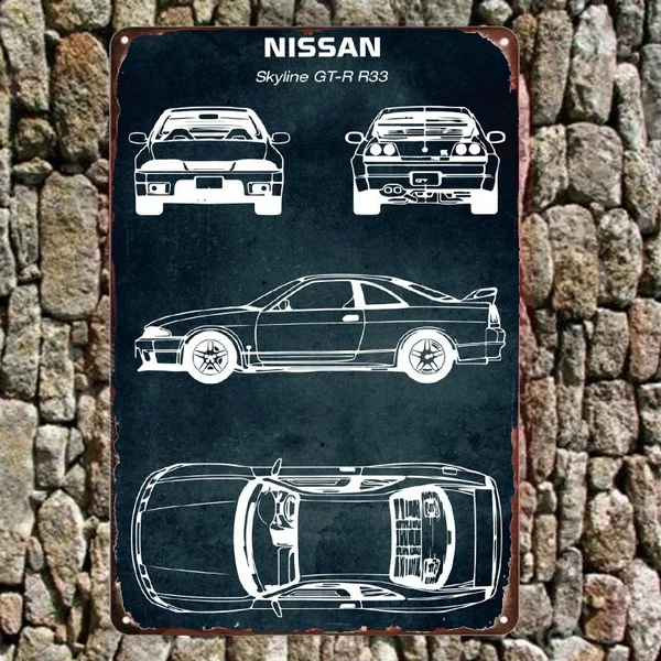 

Nissan Skyline GTR R33 Vintage Metal Tin Signs Retro Wall Plaques Plate Posters Coffee Decor for Home Club Bar Cafe 1