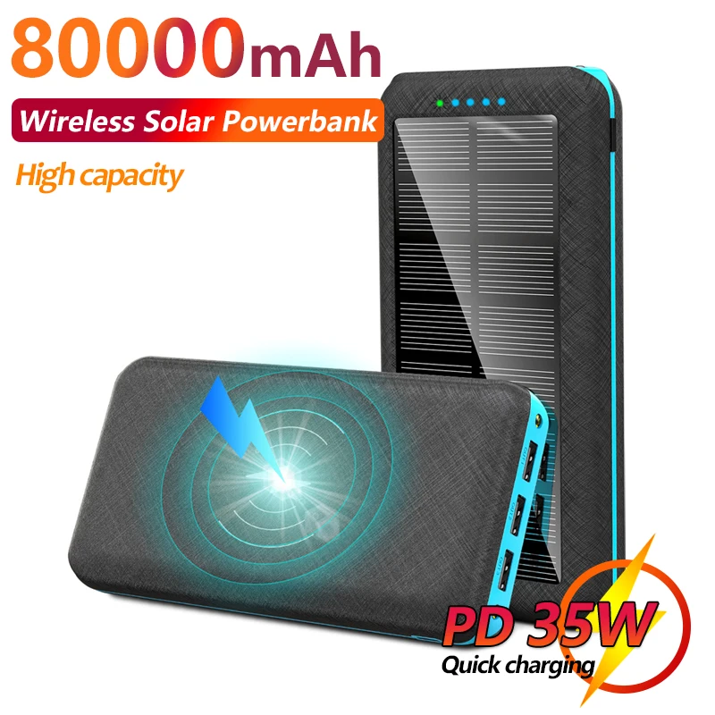 80000mAhPortableWirelessSolarPowerBankwithTripleUSBPorts