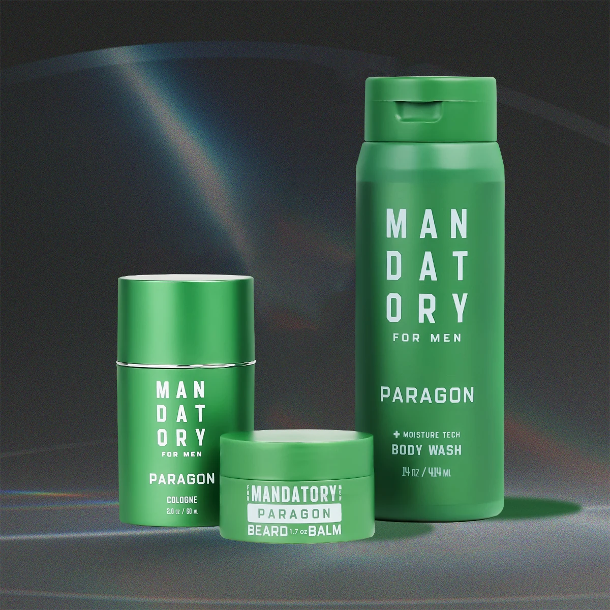 MANDATORY Men's Fragrance Set Gifts 2.0 Oz Eau de Toillete Cologne Spray 14 Oz Body Wash Shower Gel 1 Pc 1.7 Beard Balm