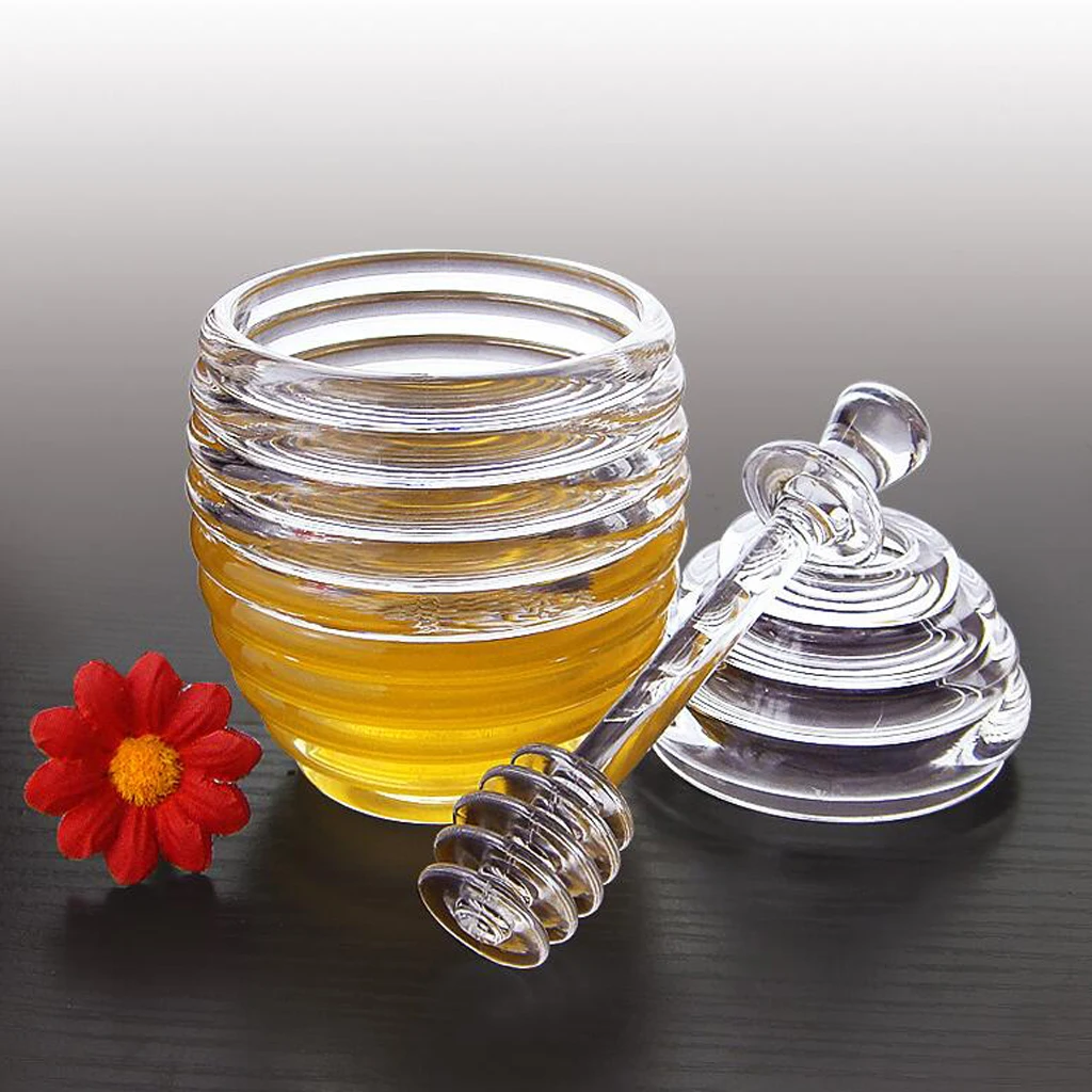 Transparent Honey Jar Pot With Stirring Rod Kitchen  Container  Lids Glass Storage Small Containers  Food Set 2