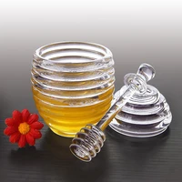 Transparent Honey Jar Pot With Stirring Rod Kitchen  Container  Lids Glass Storage Small Containers  Food Set 2