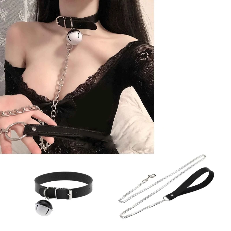 Leather Choker Punk Hauling Chain Punk Choker Necklace Adjustable Leather Collar Cosplay Choker for Girl Halloween 2