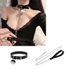 Leather Choker Punk Hauling Chain Punk Choker Necklace Adjustable Leather Collar Cosplay Choker for Girl Halloween 2