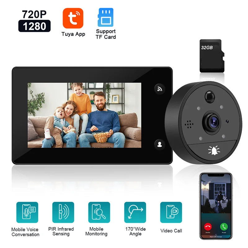 Tuya 4.3 Inch Wifi Smart Peephole Doorbell Tuya Video Peephole Doorbell